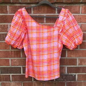 Alden Adair Layla Top Orange Wavy Plaid sz XL NWOT